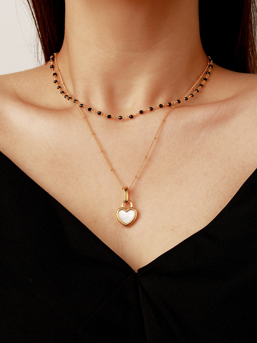 Dual Love Onyx & Pearl Heart Necklace