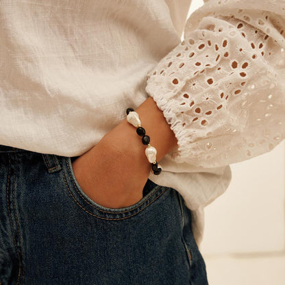 Obsidian & Baroque Pearl Energy Bracelet