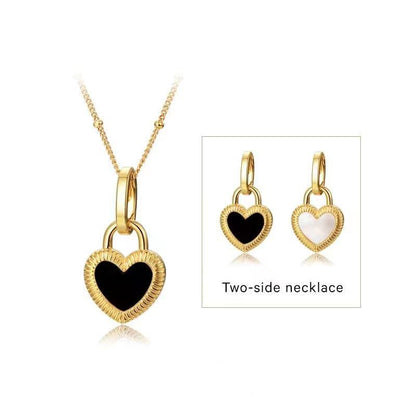 Dual Love Onyx & Pearl Heart Necklace