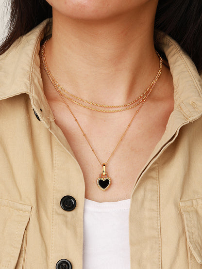 Dual Love Onyx & Pearl Heart Necklace