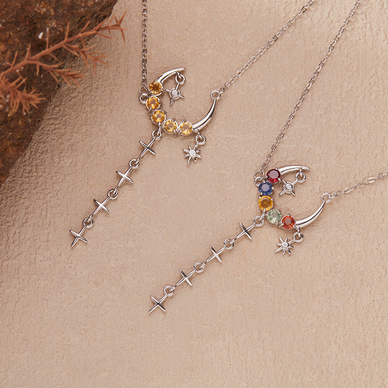 Stellar Crescent Gemstone Necklace