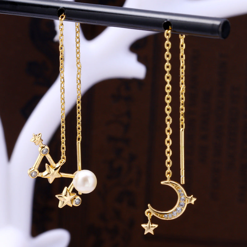 Celestial Pearl Constellation Threader Earrings
