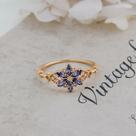 Tanzanite Zircon Floral Ring