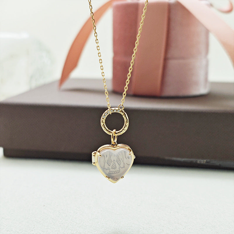 Rose Quartz Heart Locket Pendant Necklace