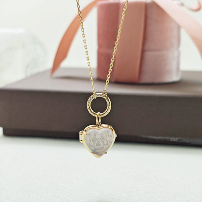 Rose Quartz Heart Locket Pendant Necklace