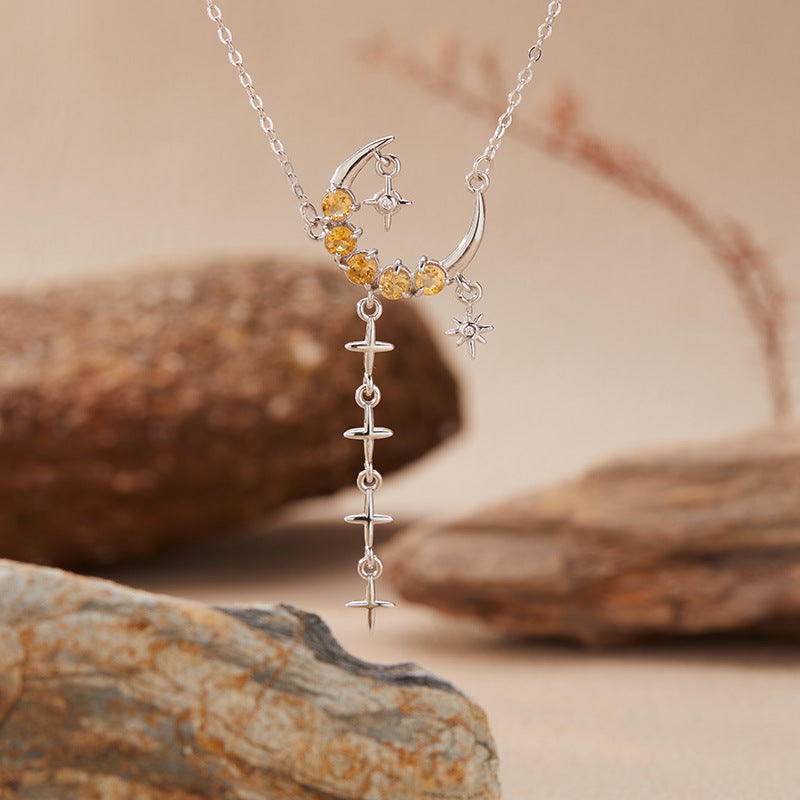 Stellar Crescent Gemstone Necklace