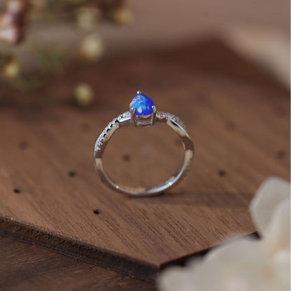 Ocean Glow Blue Opal Teardrop Ring