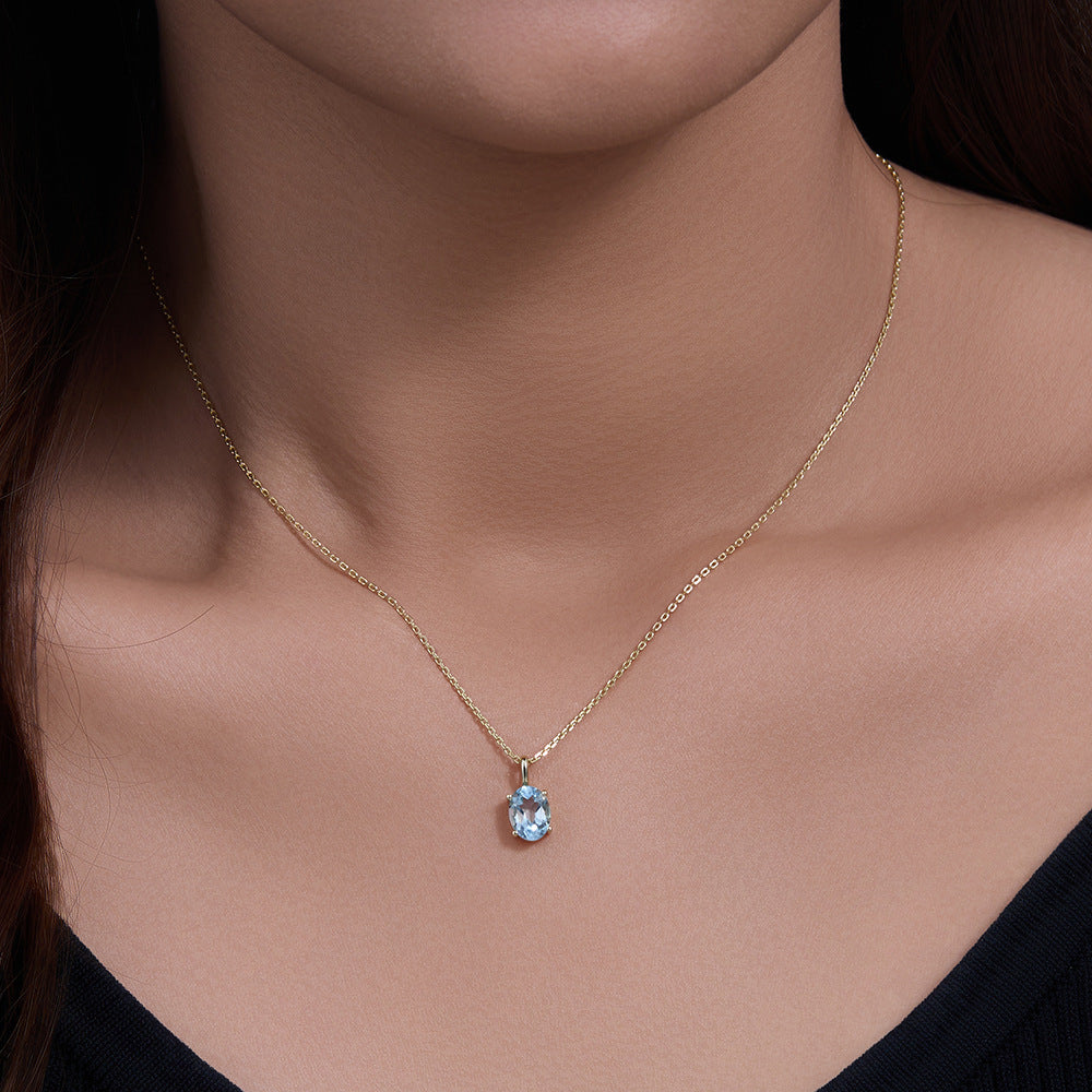 Sky Blue Topaz Oval Pendant Necklace