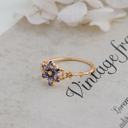 Tanzanite Zircon Floral Ring
