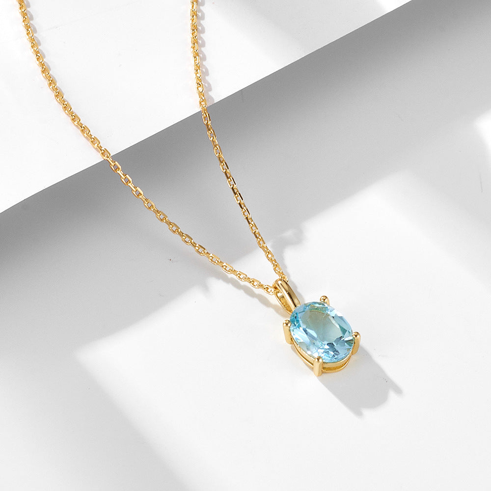 Sky Blue Topaz Oval Pendant Necklace