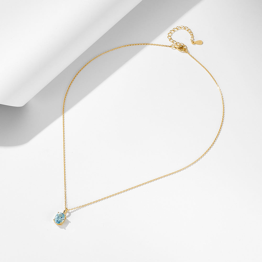 Sky Blue Topaz Oval Pendant Necklace