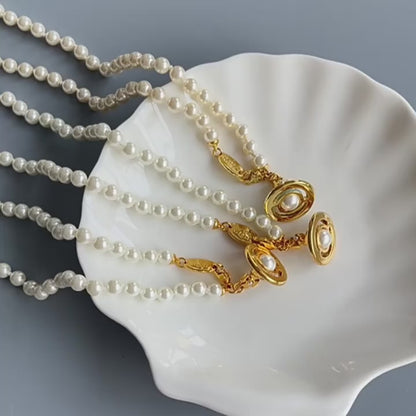 Charlene Enamel Saturn Pearl Necklace