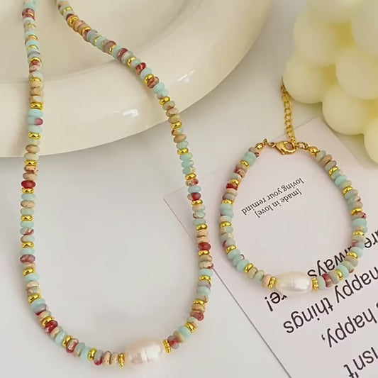 Olympia Pearl Turquoise Colorful Natural Stone Necklace