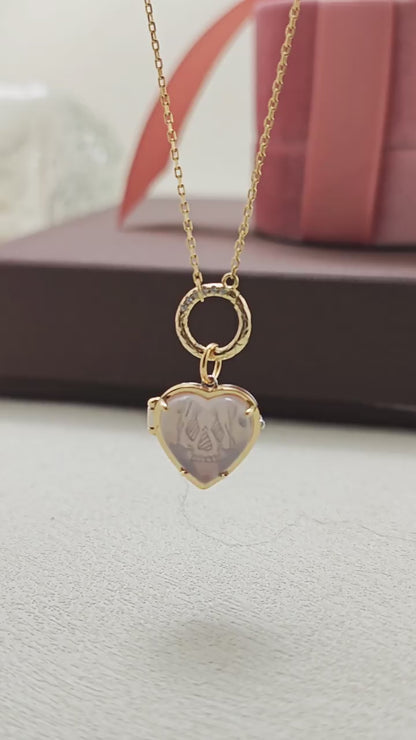 Rose Quartz Heart Locket Pendant Necklace